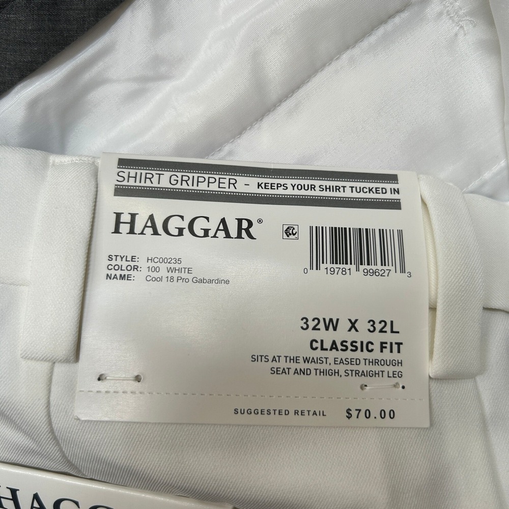 Haggar Cool 18 Pro Dress Pants Mens 32x32 White Classic Fit 4-Way‎ Stretch NEW - Picture 5 of 7